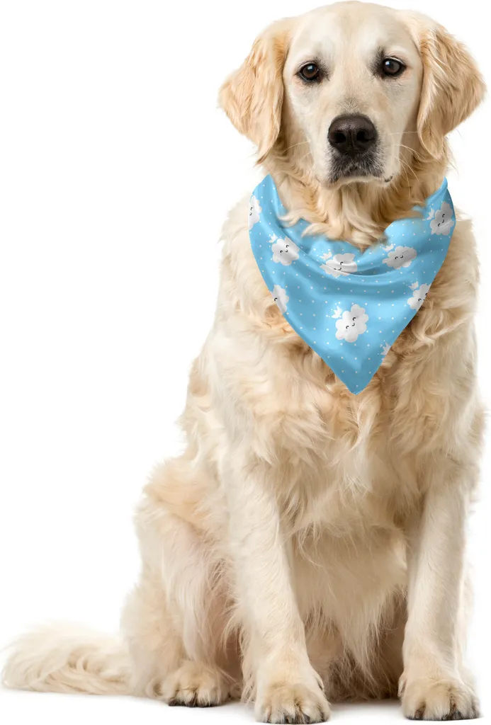 ABAKUHAUS Bandana blu e bianca per animali domestici, pois nuvole, 55x55 cm, azzurro e bianco