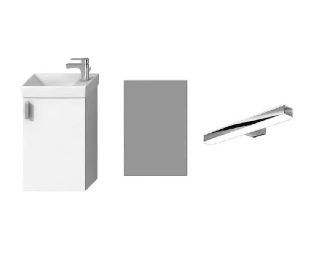 Meuble salle de bain Jika Petit blanc brillant avec miroir et luminaire