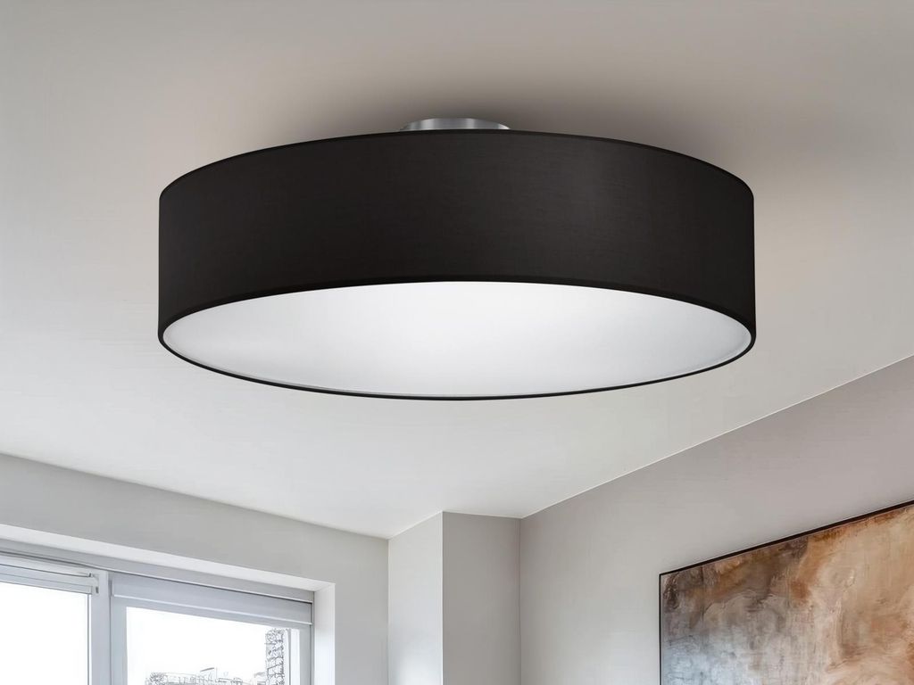 Trio Leuchten - Moderne runde Deckenleuchte I Deckenlampe I Lampe I Leuchte Nickel matt mit schwarzem Schirm - HotelI 3-flammig I Wohnzimmer I Schl...
