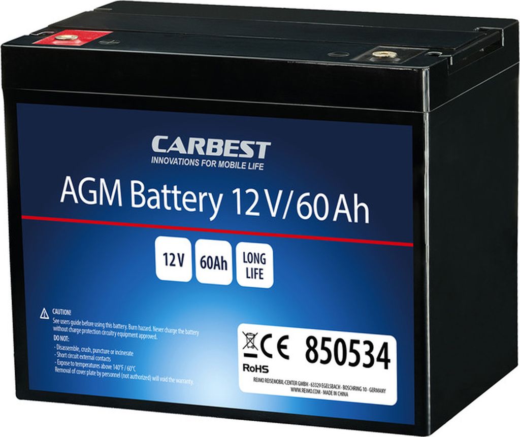 Carbest Deep-Cycle AGM Power Line Batterie 60Ah Servicebatterie für Reisemobile Kastenwagen Camper Camping