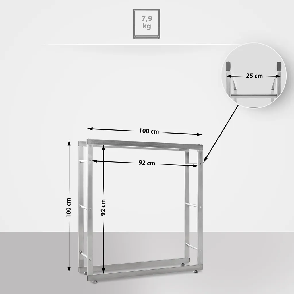 Range-bûches vertical Keri V2 en inox pour rangement bois de chauffage