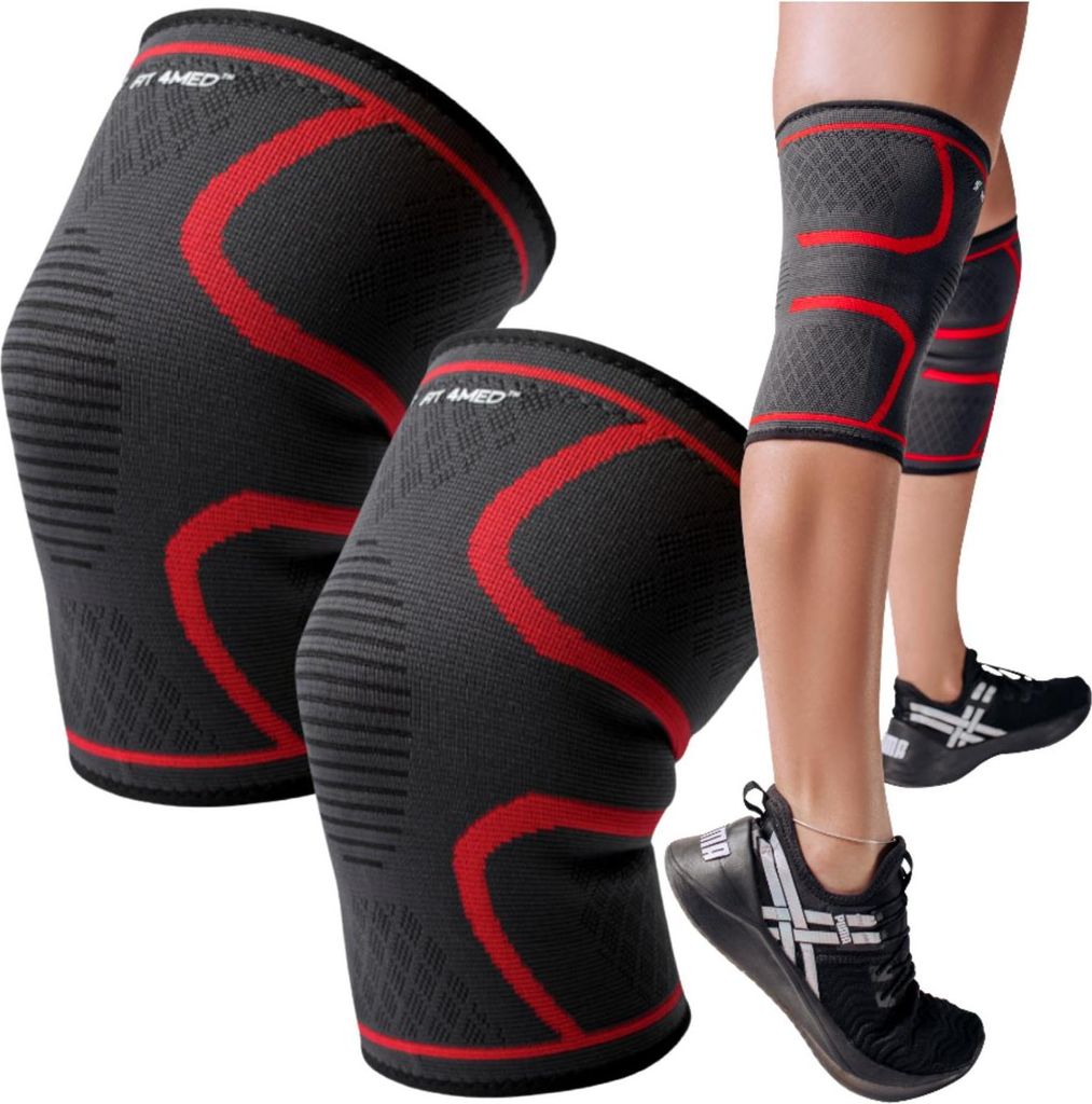 FIT4MED | Kompressionsbandage Knie - Rot - 26 Cm - 2 Stück - Knie-stabilisator