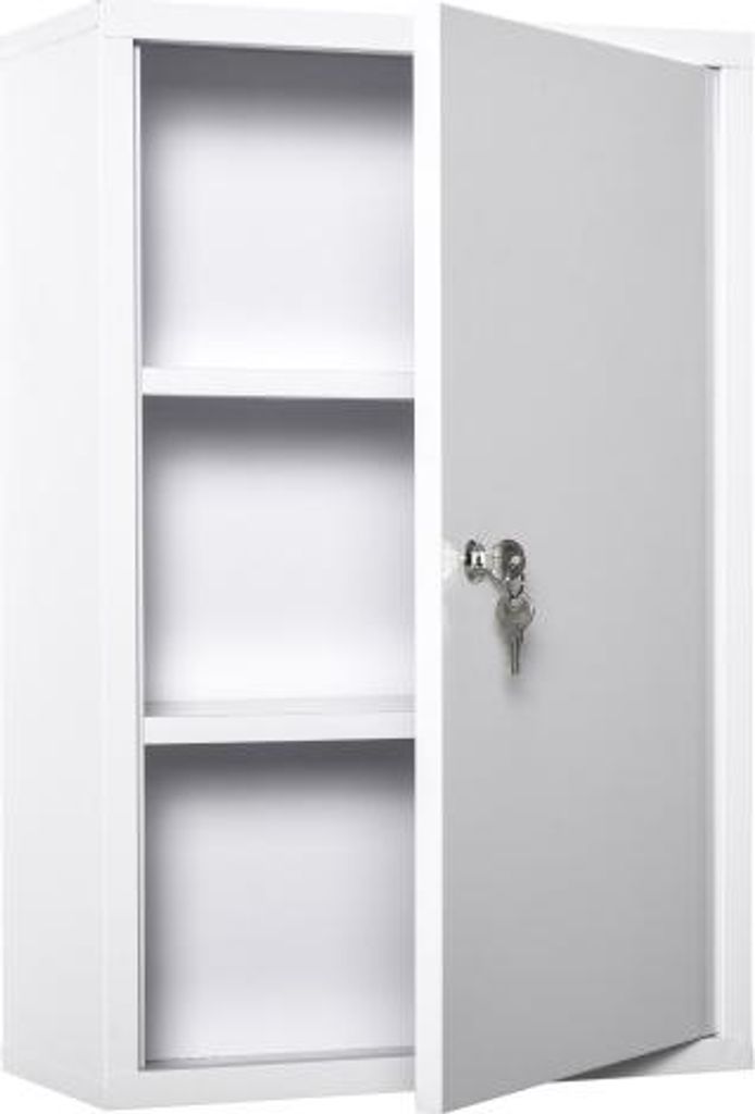 Erste-Hilfe-Schrank Weiss 40x18x60 cm 3 Faecher Abschliessbar Stahl Medizinschrank