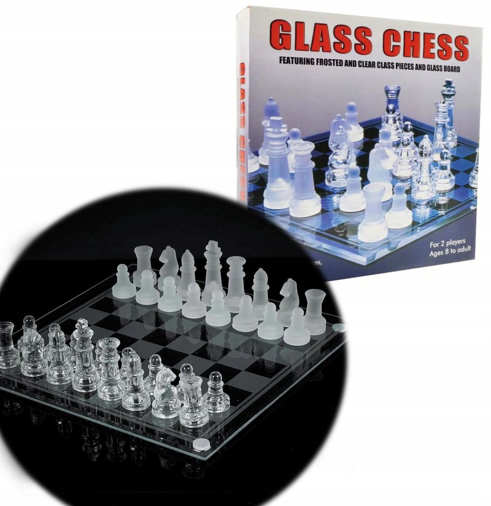 s Glas Schachspiel 25x25cm - Elegantes Schachbrett Set für Produktbild 