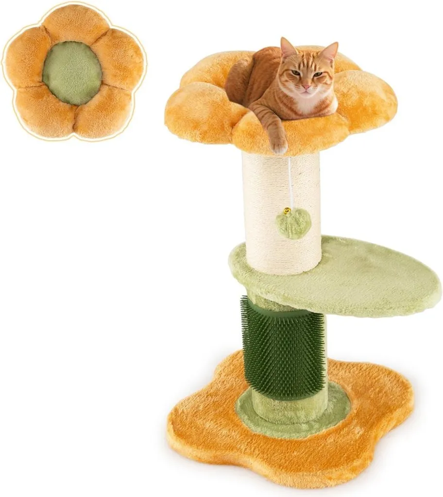 Petit mobilier de jeu arbre à chat design avec plateforme peluche jaune