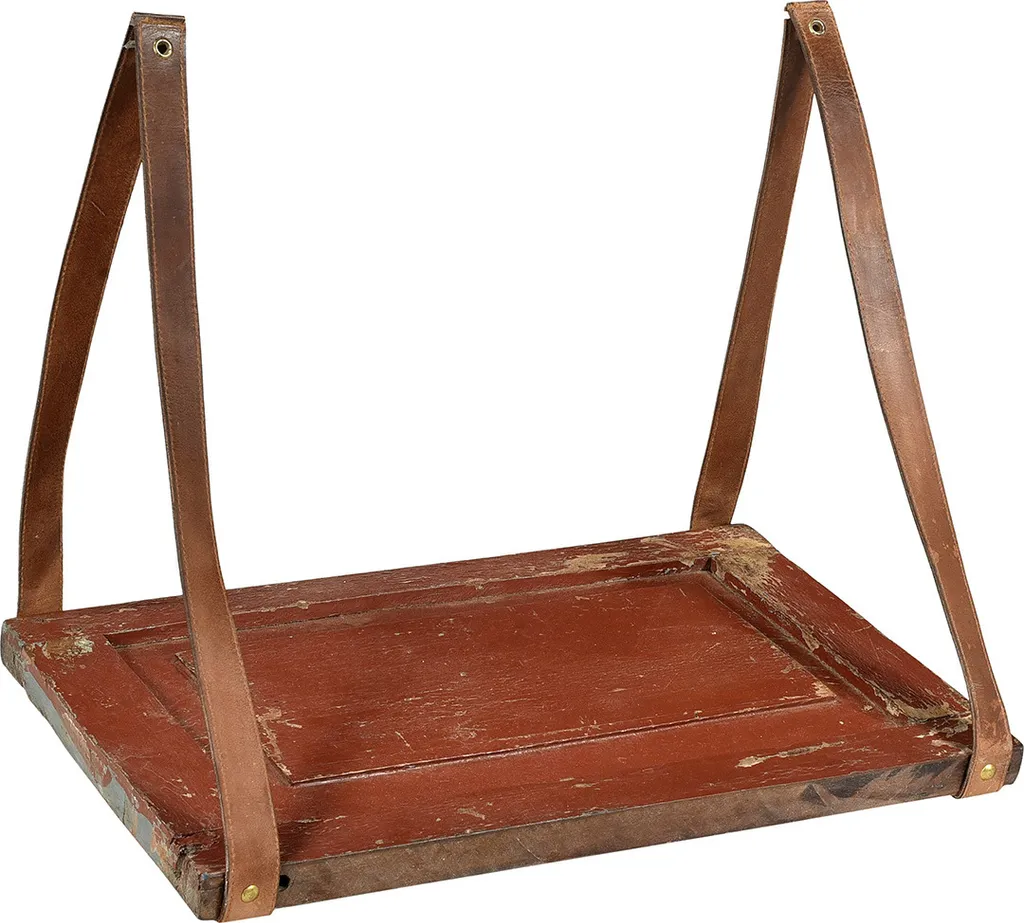Mensola Rustica Legno Massello | Scaffale Sospeso Cinghie Pelle