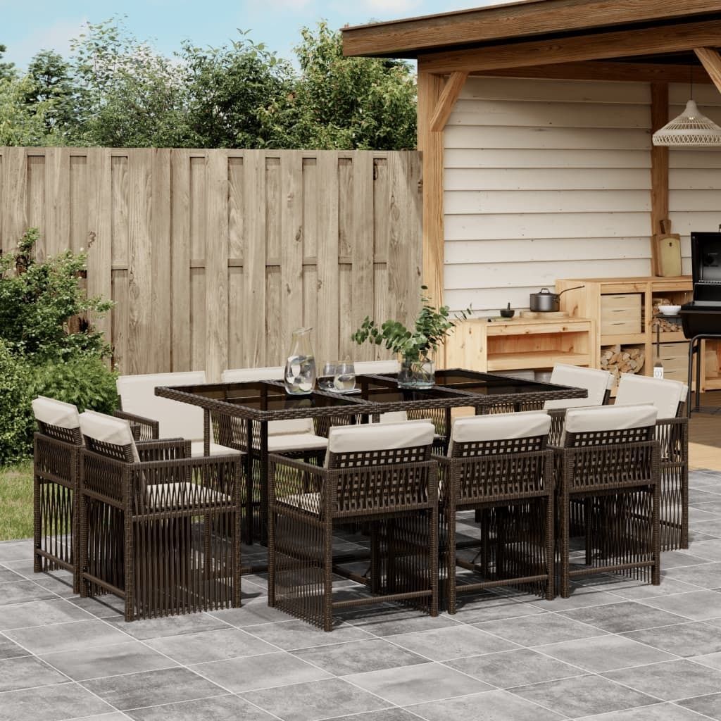 Maison Exclusive - 11-tlg. Garten-Essgruppe mit Kissen Braun Poly Rattan