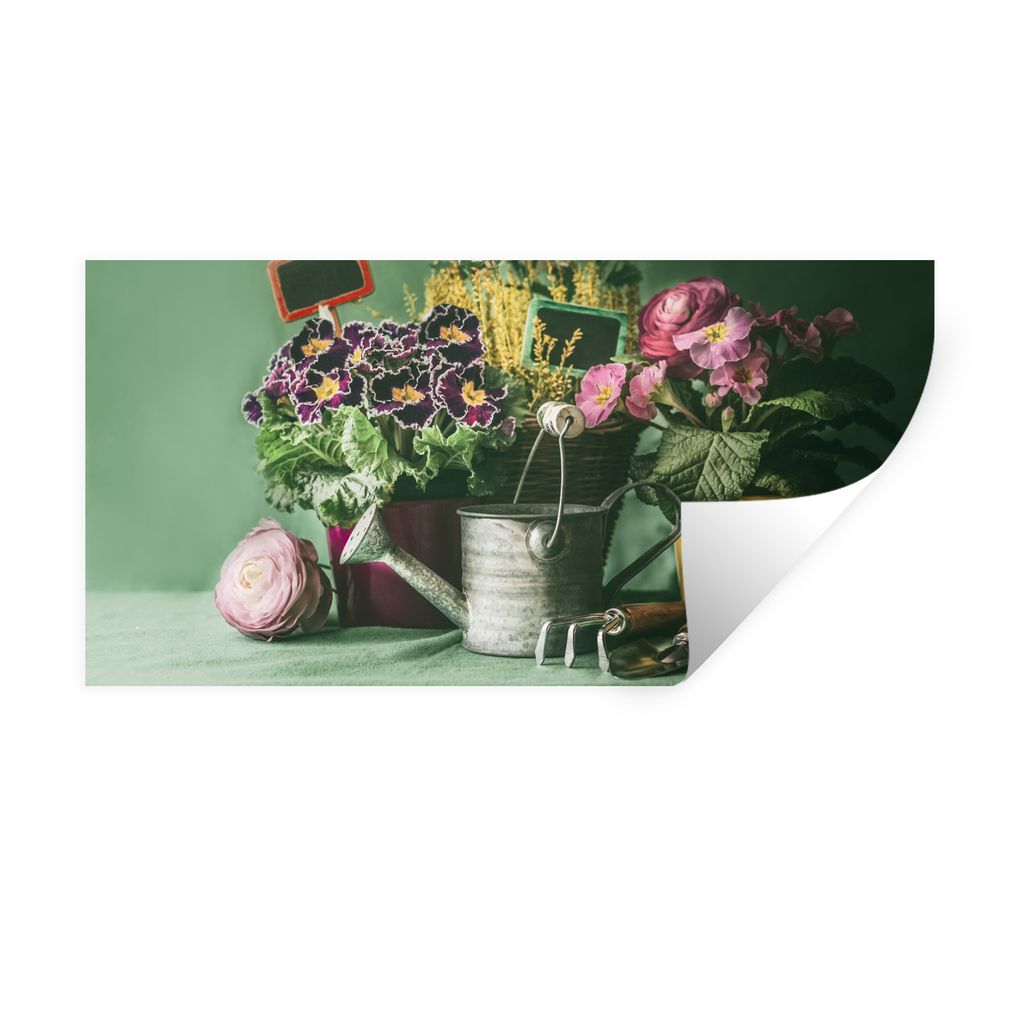 MuchoWow Wandtattoo Wandsticker Wandaufkleber Gartenarbeit - Gießkanne - Blumen 80x40 cm Selbstklebend und Repositionierbar - Aufkleber