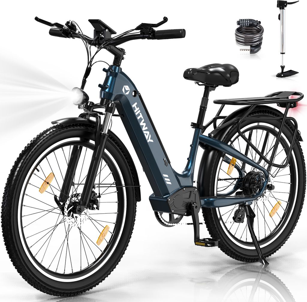 HITWAY E-Bike damen herren 26X3.0 Zoll Elektrofahrrad, E-Mountainbike, 48V 18 Ah 864Wh MTB max. 55–80 km ab 170 cm, 7-Gang, Heckmotor,APP,NFC