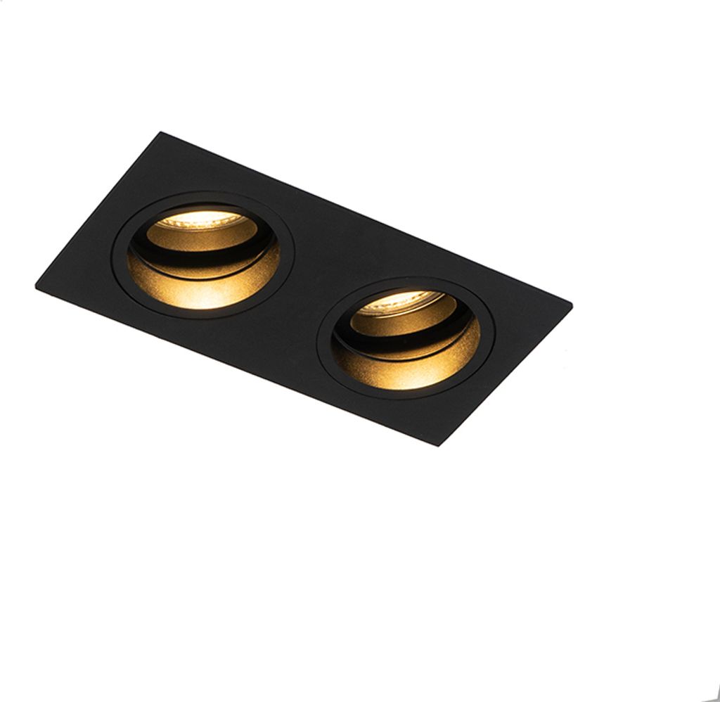 QAZQA - Modern Einbaupunkt schwarz einstellbar 2-Licht - Chuck I Wohnzimmer I Schlafzimmer - Aluminium Rechteckig - LED geeignet GU10