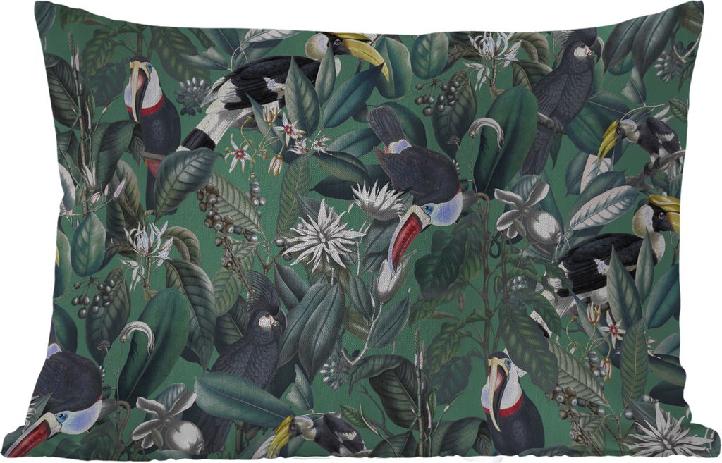 MuchoWow Outdoor Kissen - Blumen - Vogel - Collage - 60x40 cm - Wetterfest - Lounge Kissen - Zierkissen - Kissen für Innenräume