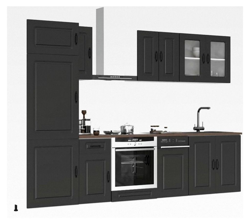 Küchenschrank-Set 8-teilig Kalmar aus schwarzem Holzwerkstoff