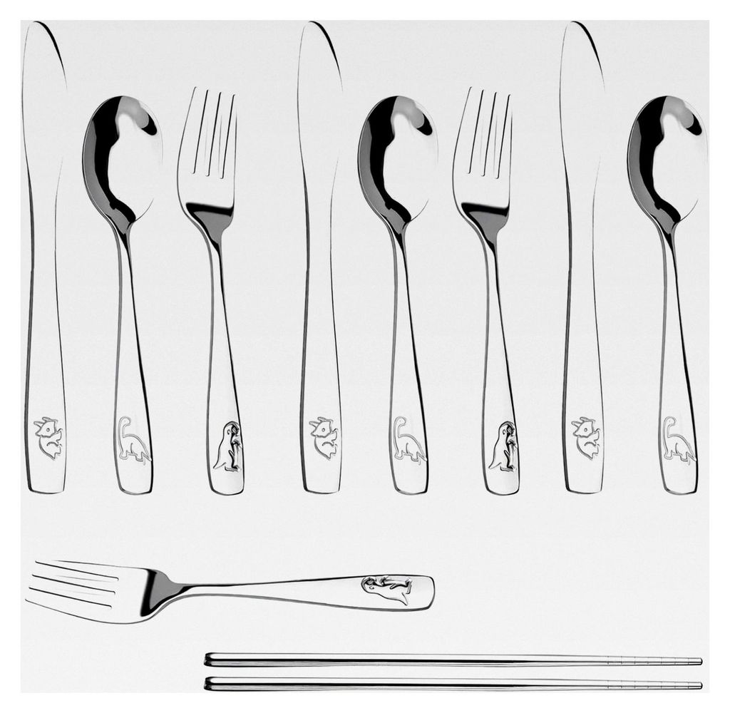 10-teiliges Besteckset mit Tiermotiven aus Edelstahl für Kinder – 3 Gabeln, 3 Löffel, 3 Messer und 1 Paar Essstäbchen