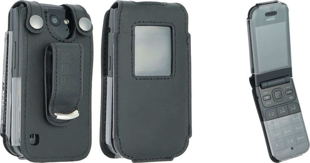 caseroxx Ledertasche mit Gürtelclip kompatibel mit Nokia 2720 Flip aus Echtleder, Tasche mit Gürtelclip und Sichtfenster