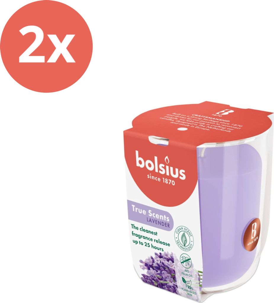 Bolsius - True Scents - Duftglas - 80/73 - Lavendel - Vorteilspack - 2 Stücke