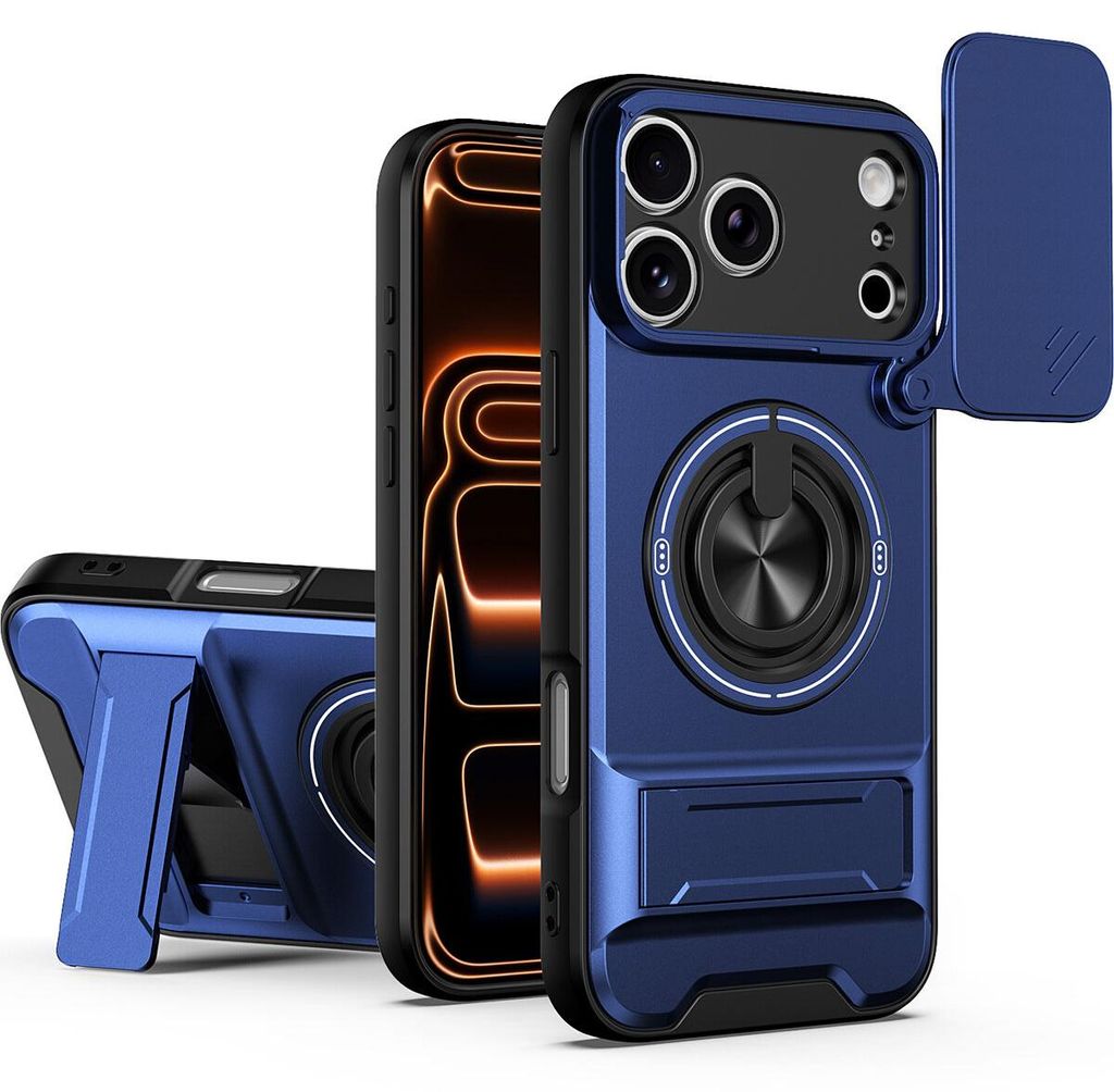 Magnetisch Hülle für iPhone 17 Pro Max Militär Stoßfest Hülle mit Dia Kameraschutz und Ringhalter Ständer Blau