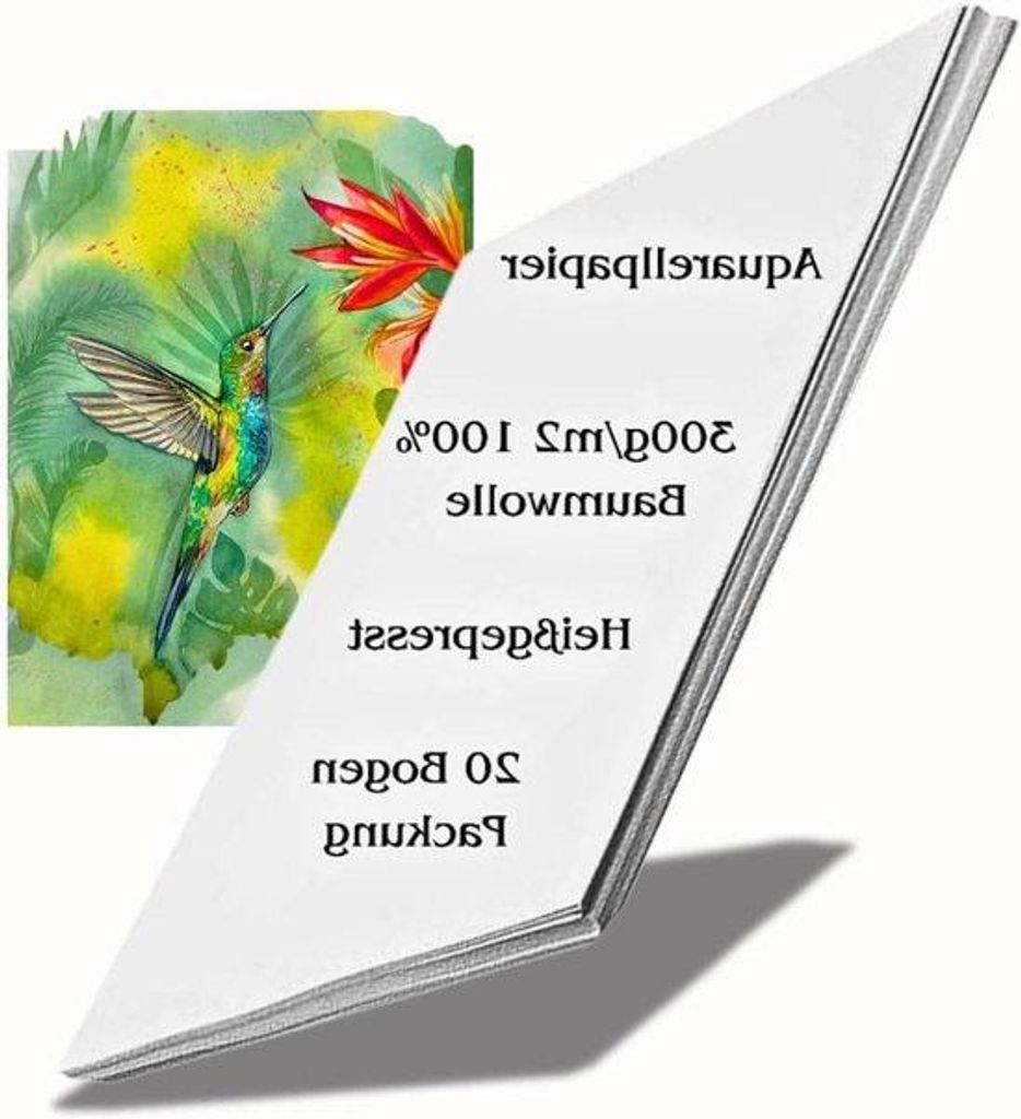 Aquarellpapier 300g/m2 100% Baumwolle 20 Blatt warm gepresst weiß