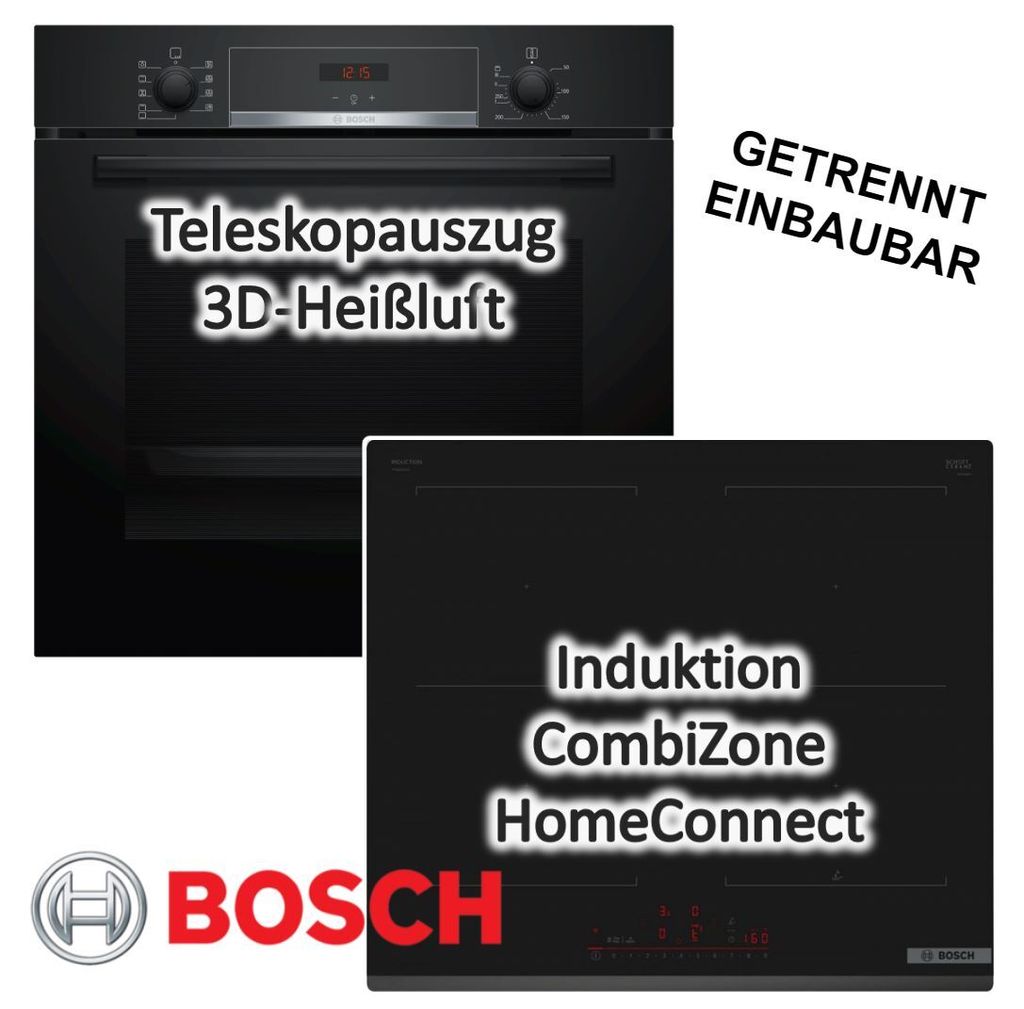 Herdset BOSCH Backofen Schnellaufheizung + Induktionskochfeld QuickStart autark 60 cm