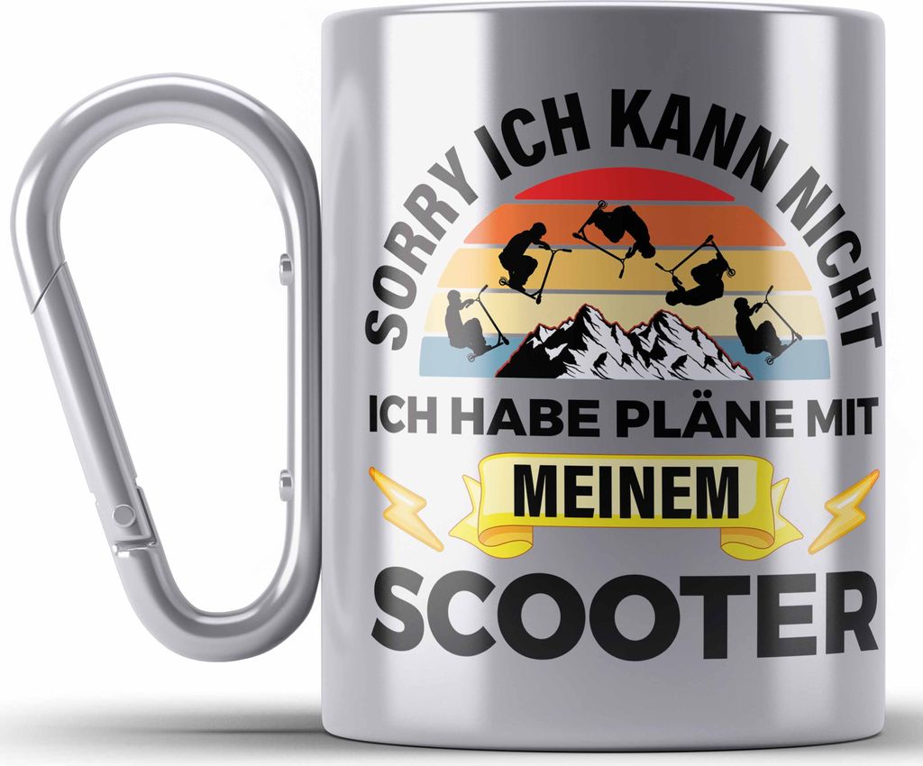 Trendation - Scooter Roller Fahrer Geschenk Edelstahl Tasse Karabiner Scooterfahrer Geschenkidee Scooting Geschenkidee Jungs Profi Scooterfahrer Pr...