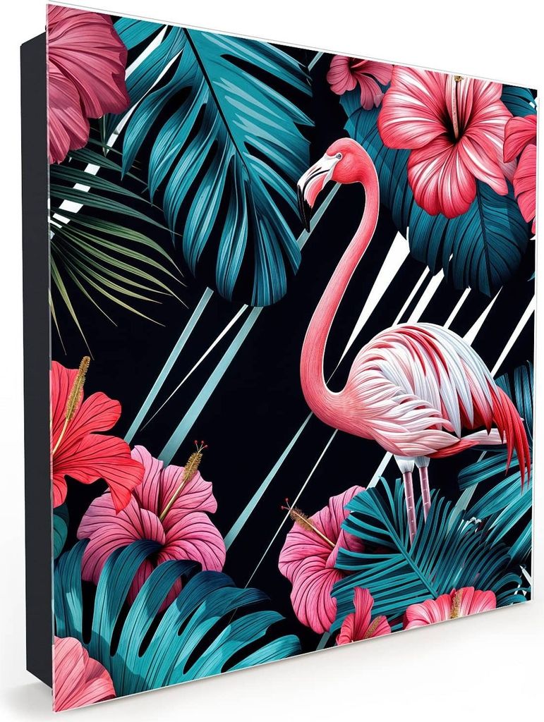 Nachbildung-Schlüsselkasten, Magnetpinnwand und Memoboard mit Glasfront Motiv Flamingo Paradise