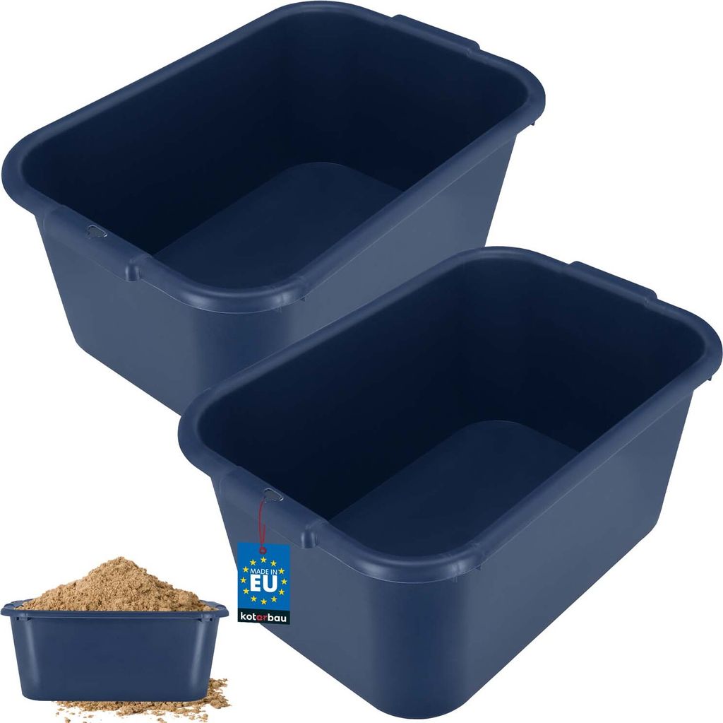 KOTARBAU 2er Set Mörtelkübel eckig 45 L Dunkelblau Kunststoff Mörtelwanne Mörtelkasten Speißkübel Baukübel Baueimer Mörteleimer Speisfass...