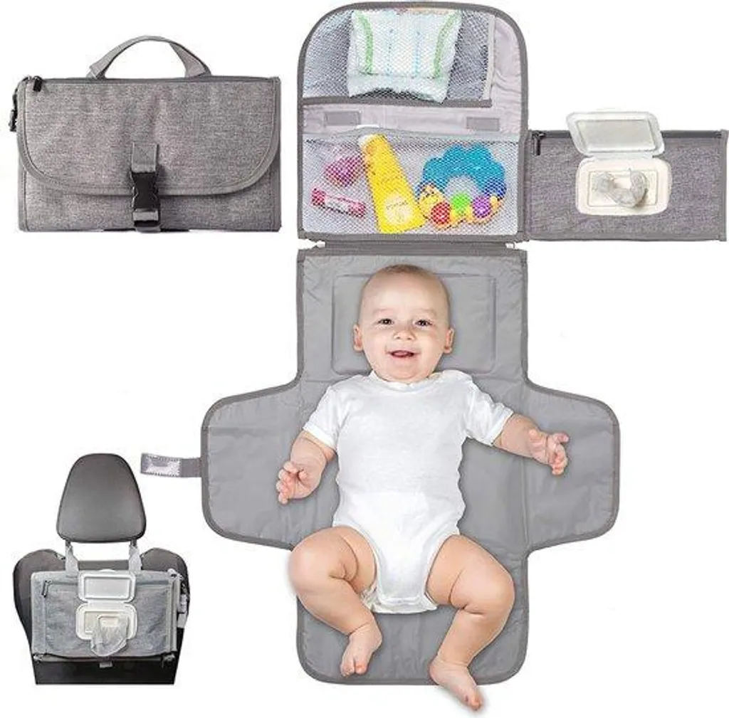Change bébé nomade XL gris : tapis à langer avec poches intégrées