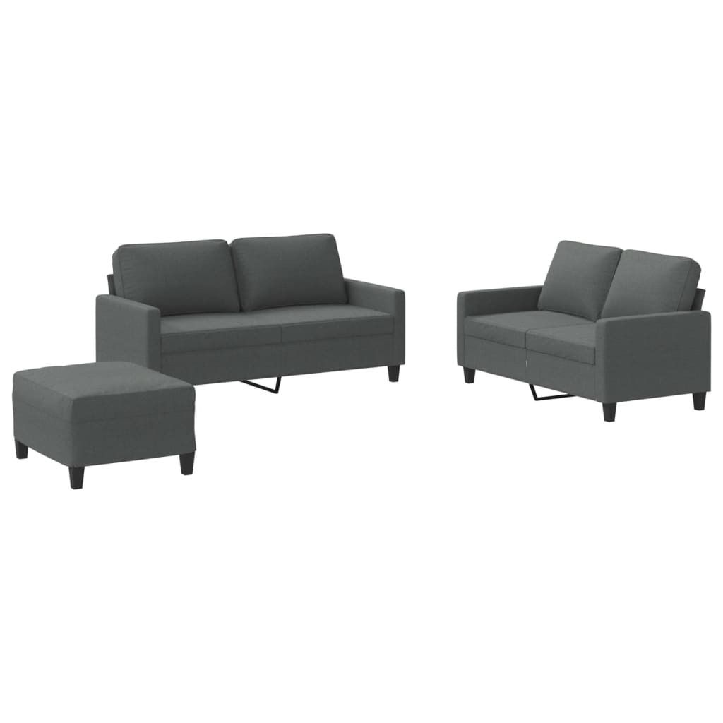 Möbel 3-tlg. Sofagarnitur - Einfacher Aufbau - Couch für Wohnzimmer - mit Kissen Dunkelgrau Stoff - Polstersofa CLORIS6174522