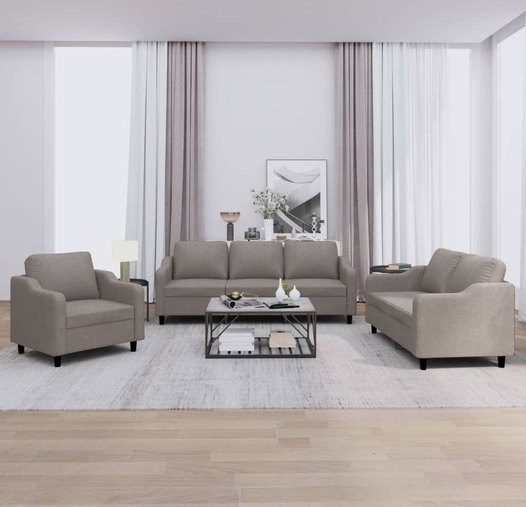 Design 3-tlg. Sofagarnitur mit Kissen Taupe Stoff, Schlafsofas 2024 Neu