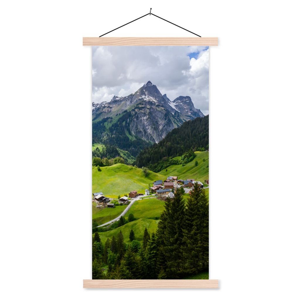 MuchoWow Textilposter Berge in Österreich 40x80 cm mit holzfarbenen Rahmen - Wohnzimmer