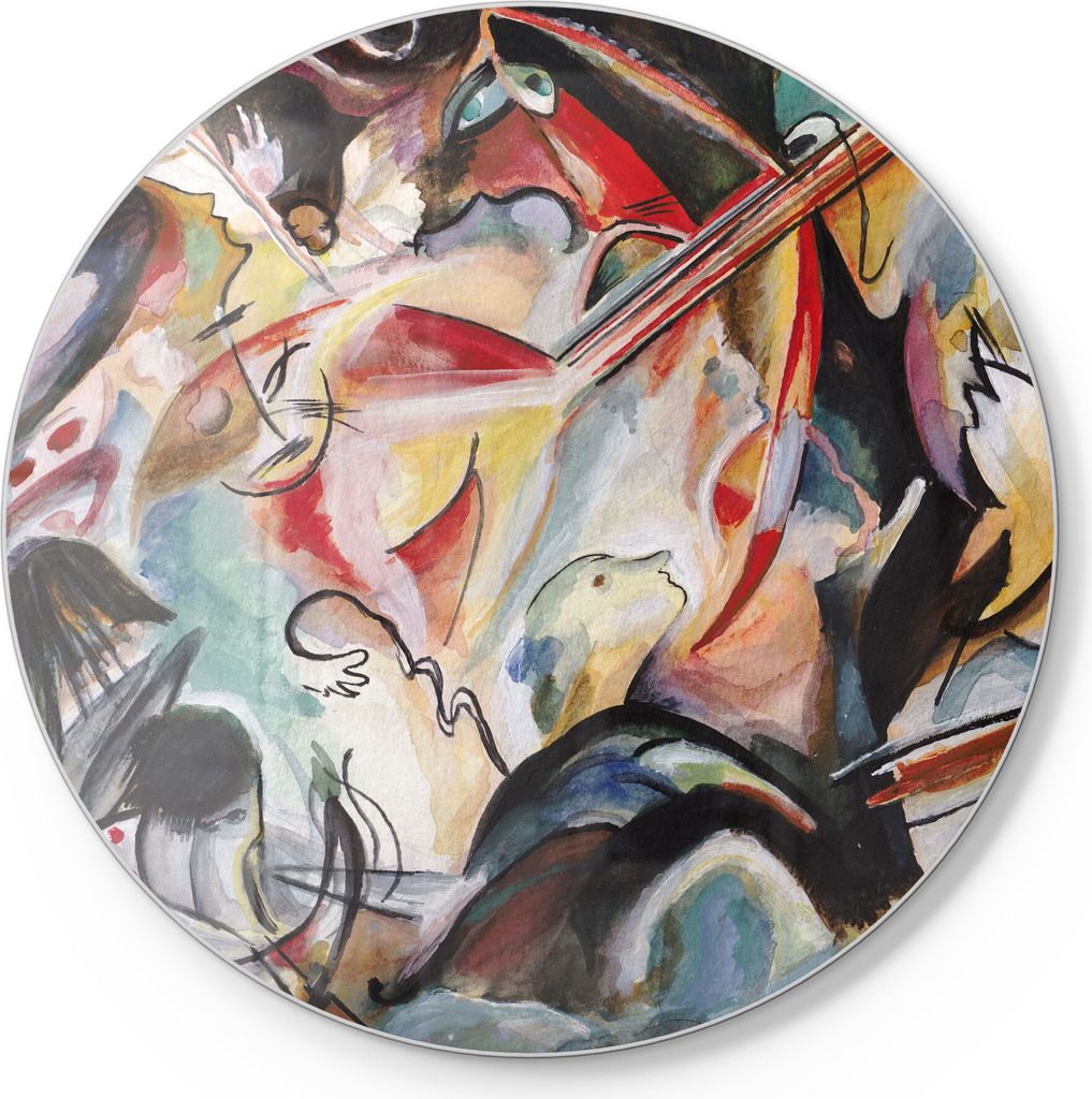 DEQORI Schneidebrett Glas Ø30 cm 'Konzert im Kadinsky-Stil' Schneideplatte groß