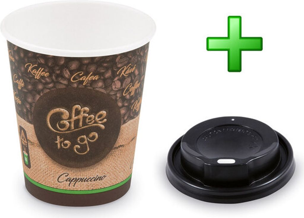 100x Kaffeebecher M 'Cappuccino To Go' mit Trinkdeckel Produktbild 