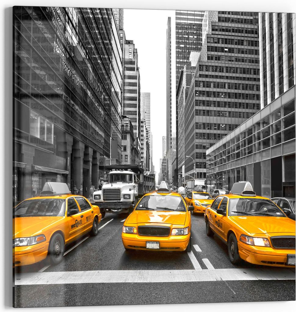 DEQORI Glasbild Echtglas 30x30 cm 'Gelbe Taxis in New York' Wandbild Bild modern Deko