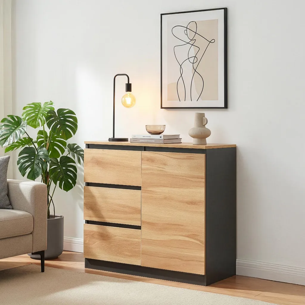 Mobile Credenza Kyr Industriale Nero e Rovere Rustico 80 cm