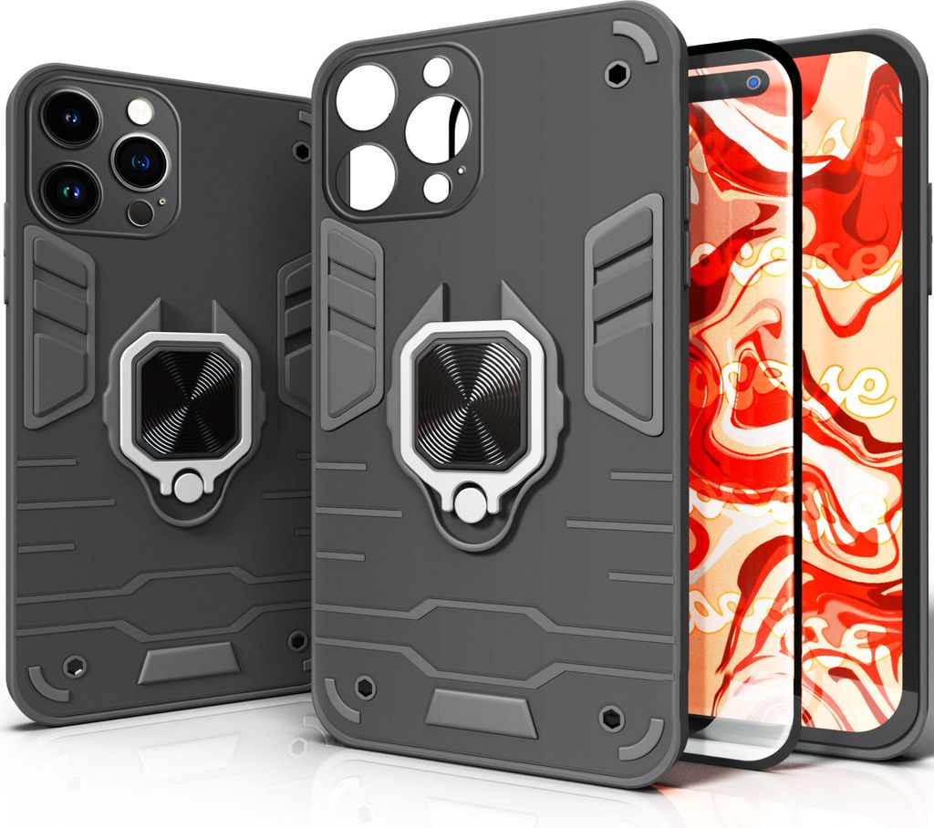 APPLE IPHONE 15 PRO MAX hülle und glass | hüllen cover schwarz cover schutzhülle gepanzerte handyhülle Panzerhülle mir ständer Fingergriff | ...