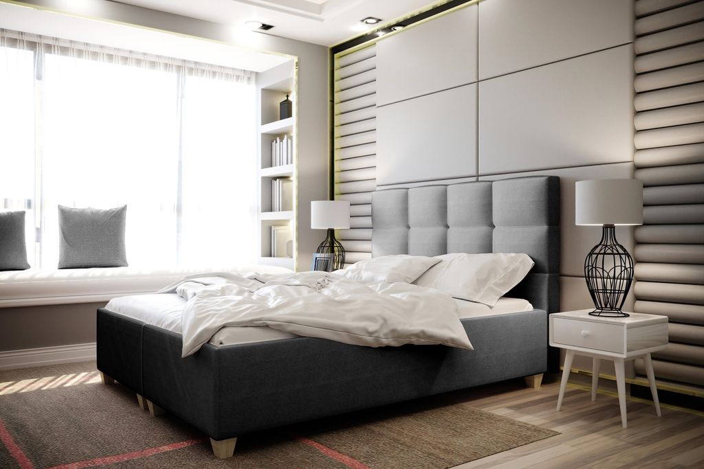 Polsterbett ITALIA Bett mit Lattenrost Doppelbett inkl. Bettkasten Schlafzimmer (Grau, 180 cm)