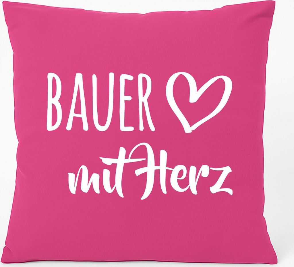 Huuraa Kissen Bauer mit Herz 40x40cm mit Füllung Fuchsia Baumwolle Dekokissen Geschenkidee