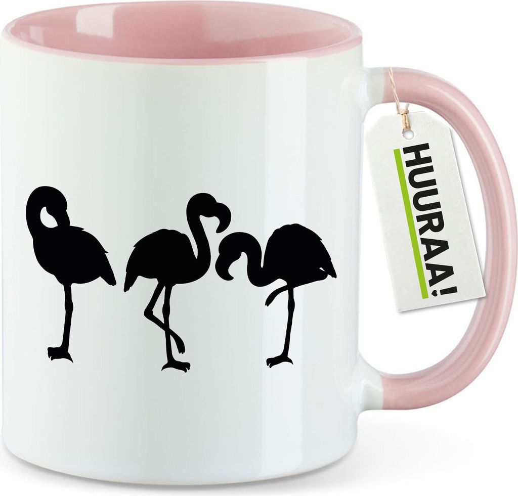 Huuraa Kaffeetasse Flamingos Silhouette 330ml Rosa Keramik Kaffeebecher Geschenkidee