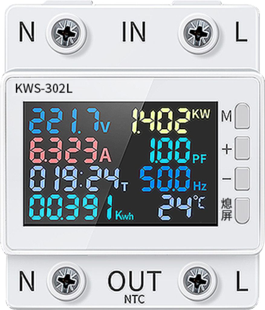 Tuya 8in1 Energiezähler 2P Wechselstromzähler, Voltmeter, Strom, Leistung, Zeit, elektrische Energie, Temperatur, Frequenz, Leistungsfaktor