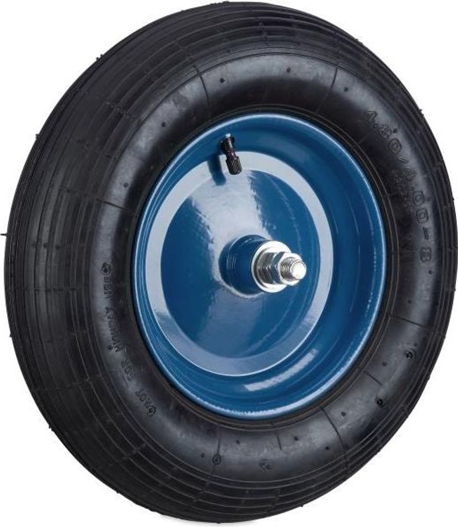Schubkarrenrad mit blauer Felge und Achse