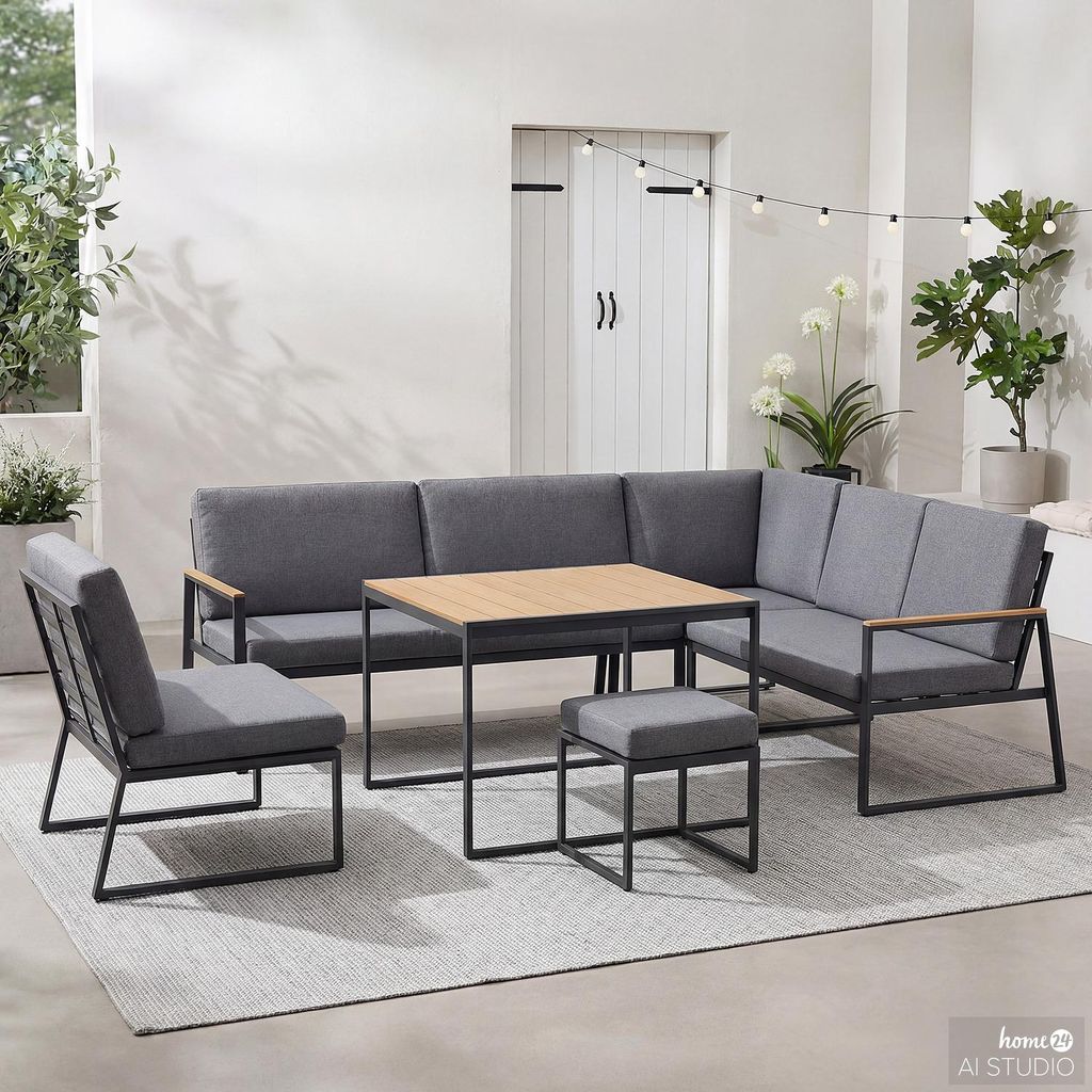 home24 Loungegruppe - 5-teilig - Stahl / Webstoff - Grau Produktbild 