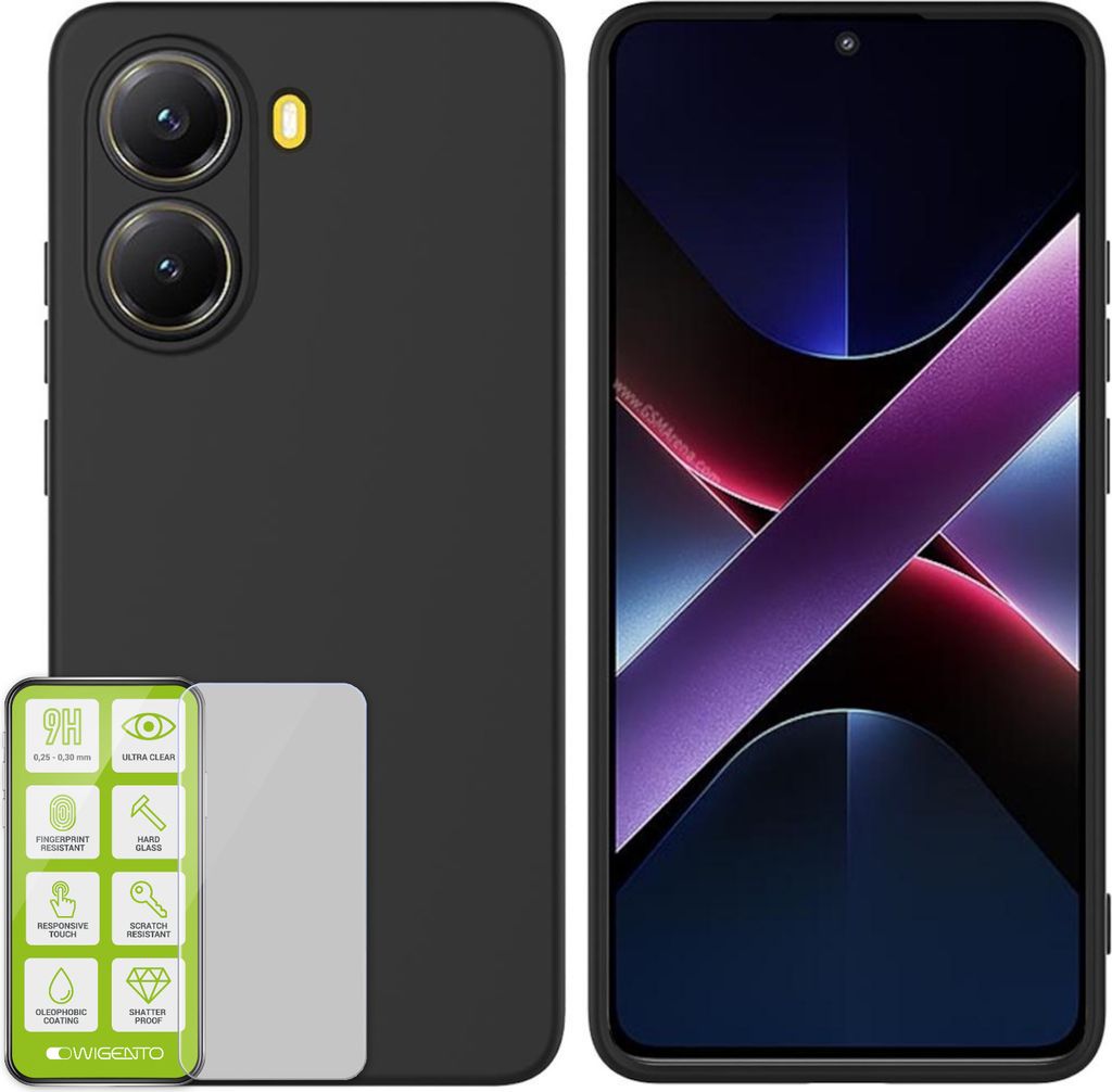 Für Xiaomi Poco X7 Pro 5G / Redmi Turbo 4 Silikon TPU Schutz Handy Hülle Schwarz + H9 Hart Glas Folie