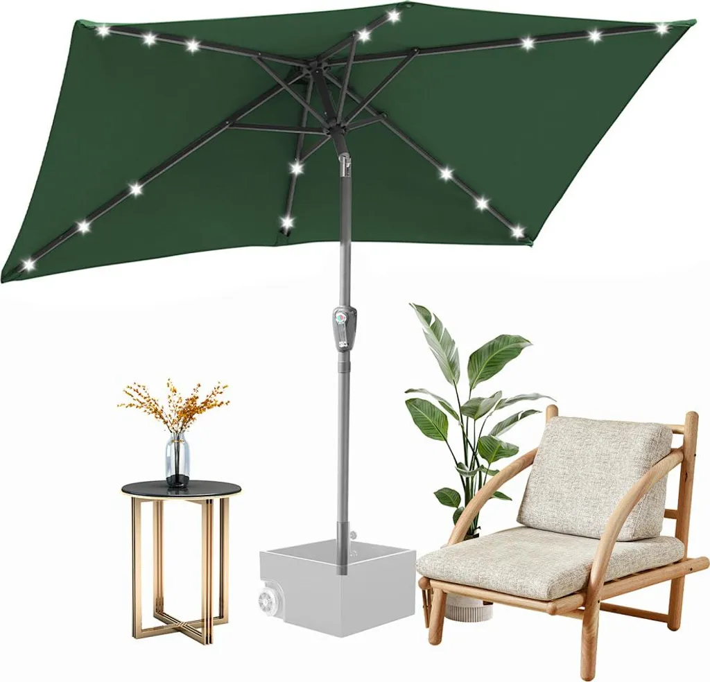 Izrielar Ombrellone 140x210 LED Solare Inclinabile UV50+ Verde Giardino
