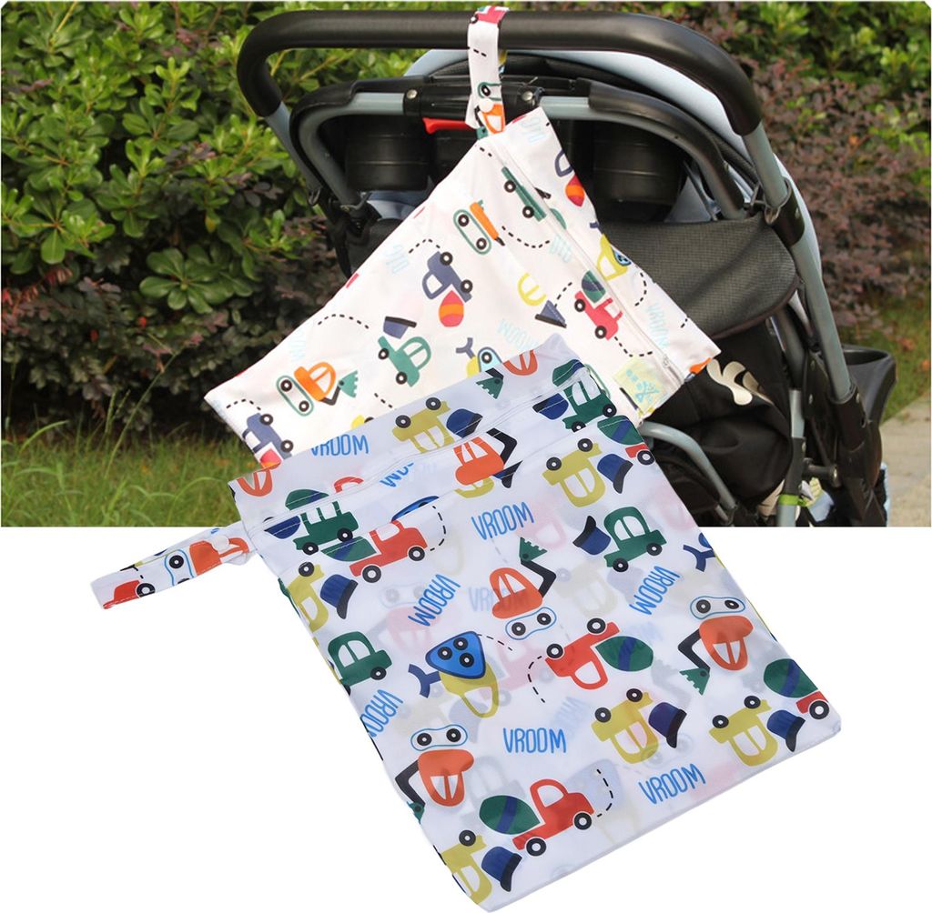 Tragbare Baby-Wickeltasche, niedliches Cartoon-Muster, wasserdicht, wiederverwendbare Windel-Aufbewahrungstasche, Blaues Auto