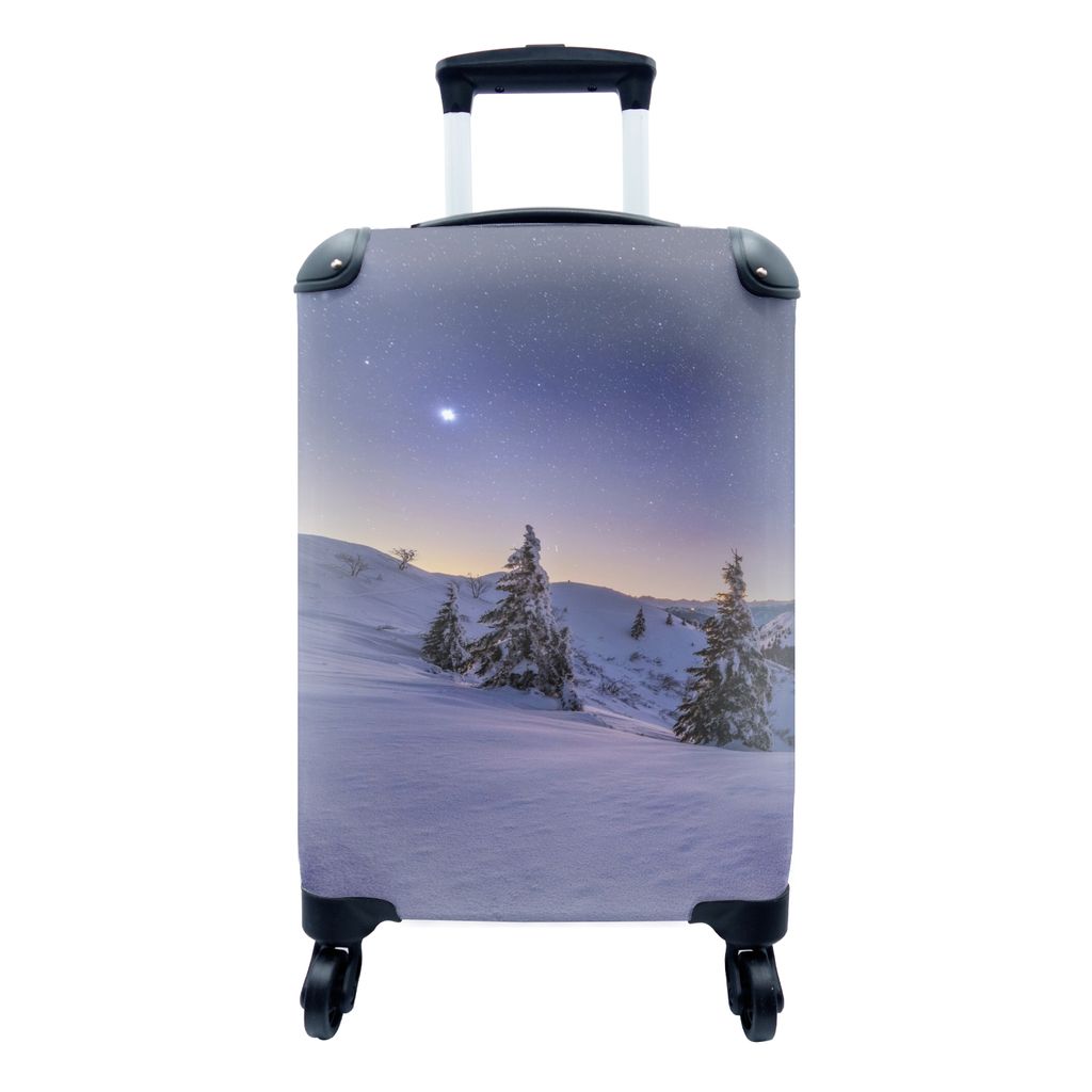 MuchoWow Koffer Handgepäck Trolley Rollkoffer Kleine Reisekoffer mit 4 Rollen - Winter - Schnee - Nacht - Bäume - Cabin Size < 55x40x23 cm & 55...