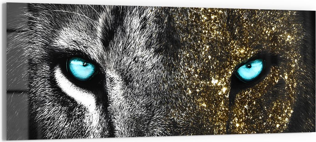 DEQORI Glasbild Echtglas 125x50 cm 'Stolze Löwenstärke' Wandbild Bild modern Deko