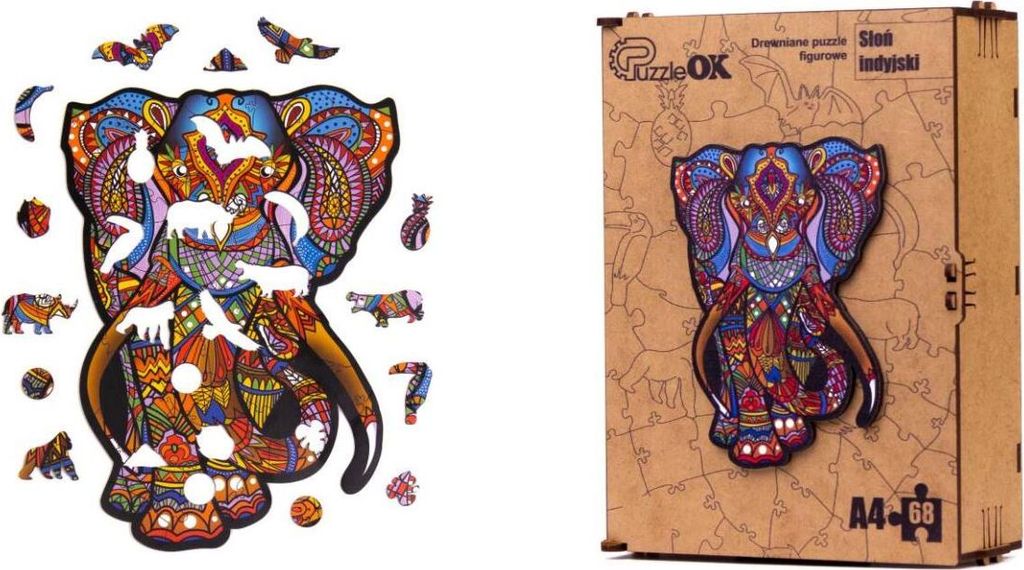 Ökologisches Holzpuzzle Indischer Elefant 68 Teile A4 Produktbild 