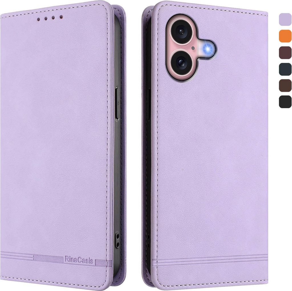 Hülle für iPhone 16, Retro Kunstleder Ständer Klapphülle mit Kartenfächer und Magnetische Violett