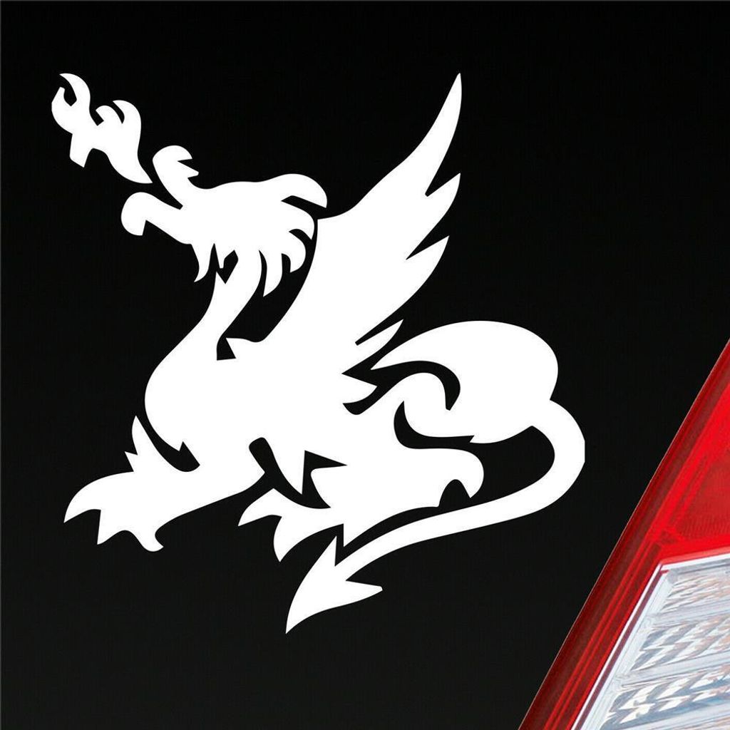 Auto Aufkleber Chinesischer Drache Dragon Fire 10x9,5 cm Weiss Matt Sticker Heckscheibenaufkleber
