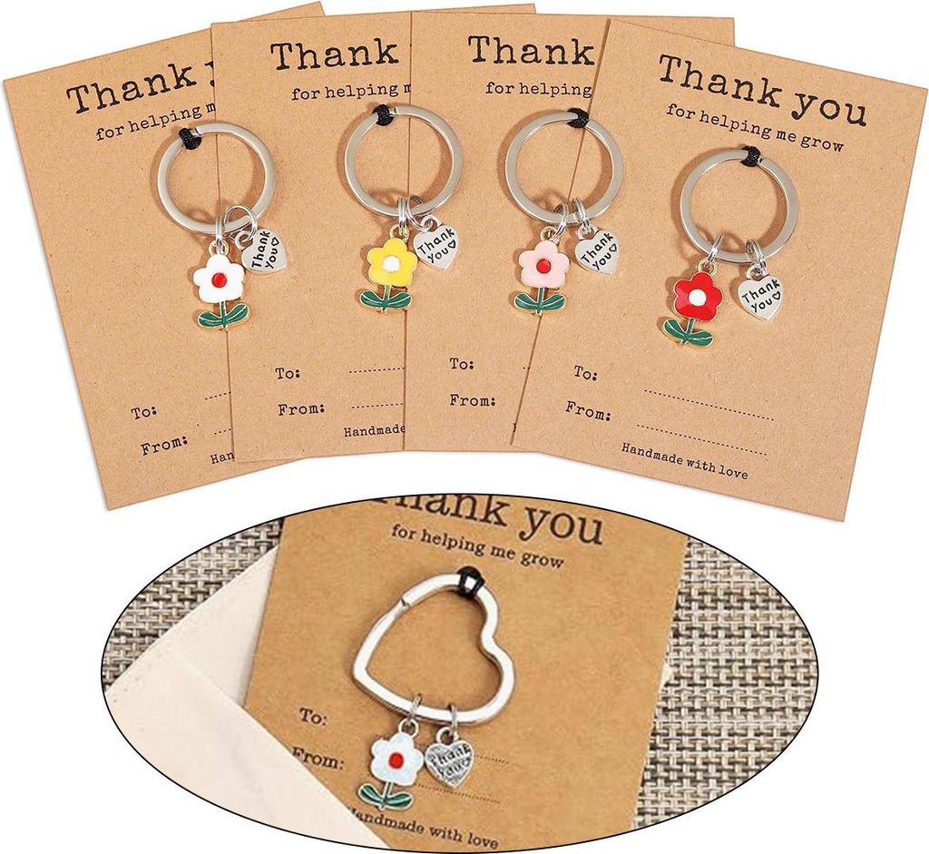 4-teiliges Blumen-Schlüsselanhänger-Set – Perfektes Dankeschön-Geschenk für Lehrer & Pädagogen