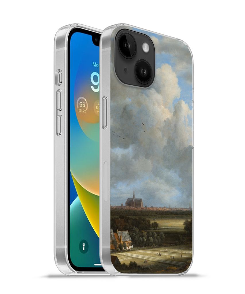 MuchoWow Handyhülle Schutzhülle Hülle für Apple iPhone 14 - Softcase Ansicht von Haarlem mit Tribüne - Gemälde von Jacob van Ruisdael Silik...